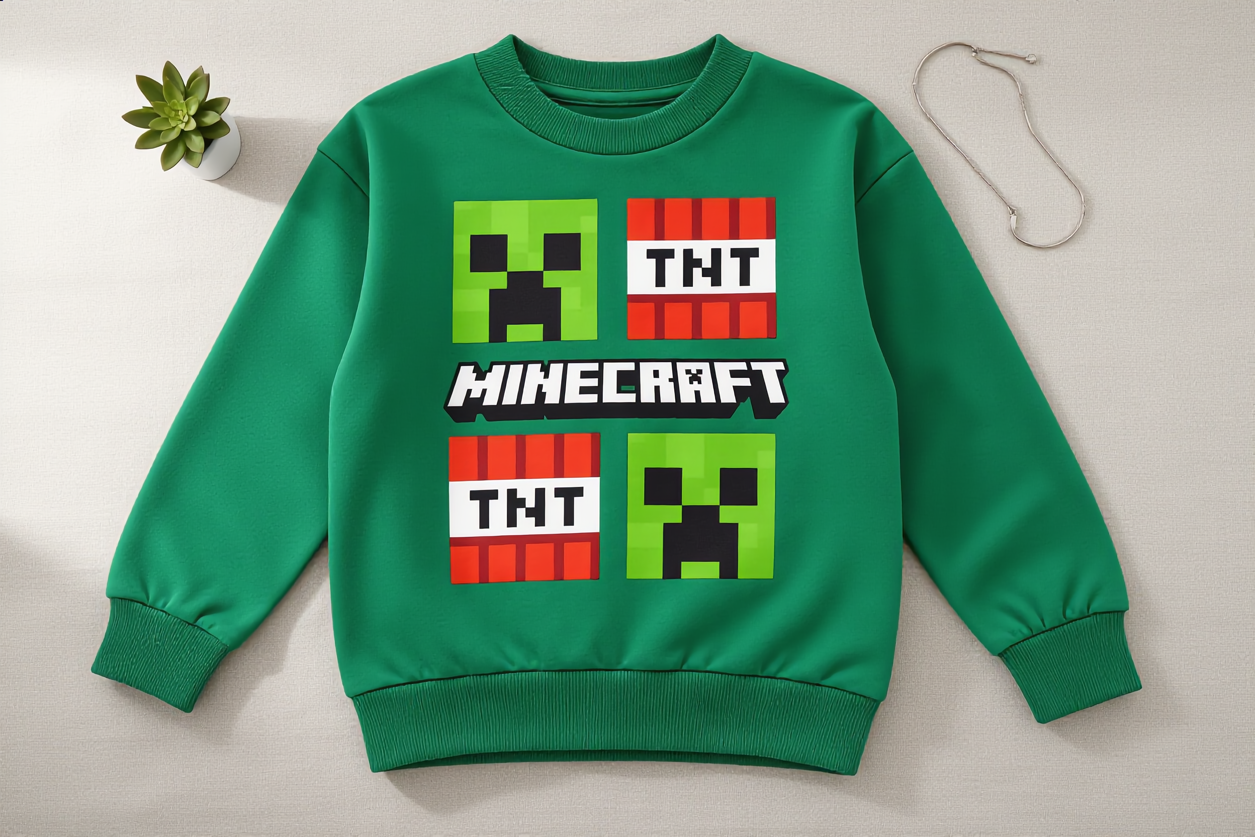 Boys’ Green Minecraft Graphic Crew Neck Sweatshirt